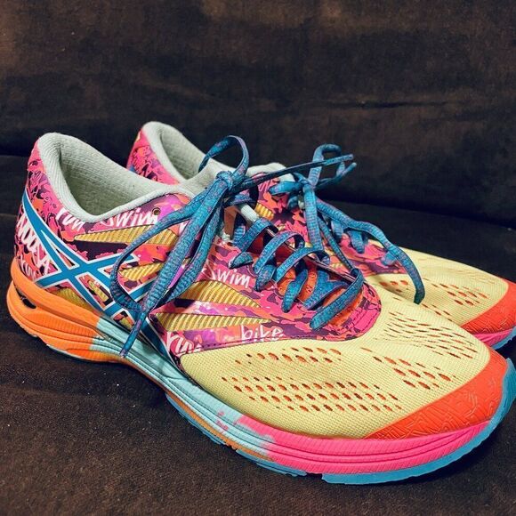 Excellent Asics GEL Noosa Tri-10 Triathlon running Shoes Yellow Multicolor 7 US - Picture 1 of 9